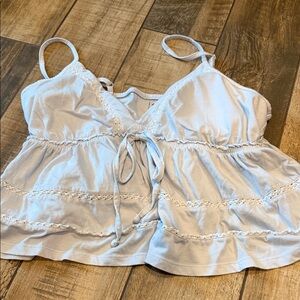 Women's light blue Lace Trim babydoll Top